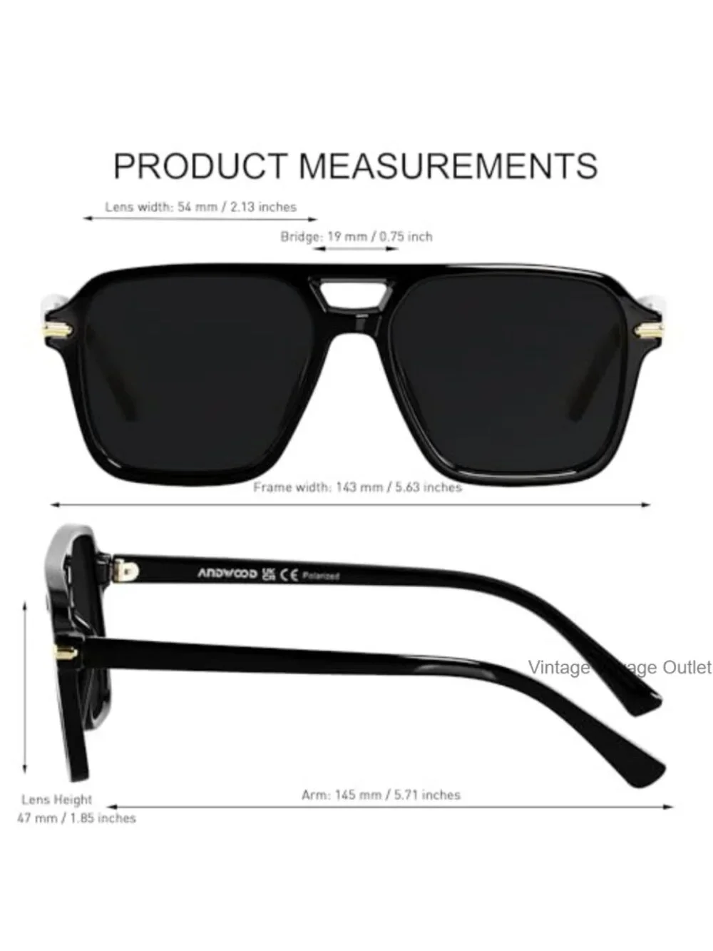 Vintage Double Bridge Aviator Sunglasses Polarized UV400 Plastic Frame Unisex